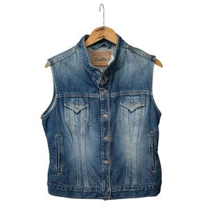 Levi's | Women’s Medium Blue Denim Movk Collar Button Front Jean Jacket Vest L